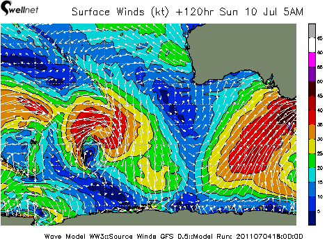 10m Wind Speed (kt.) and Direction