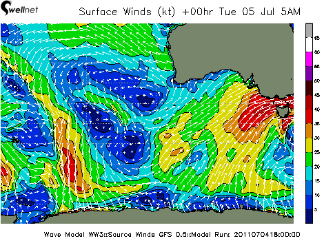 10m Wind Speed (kt.) and Direction