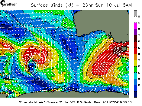10m Wind Speed (kt.) and Direction
