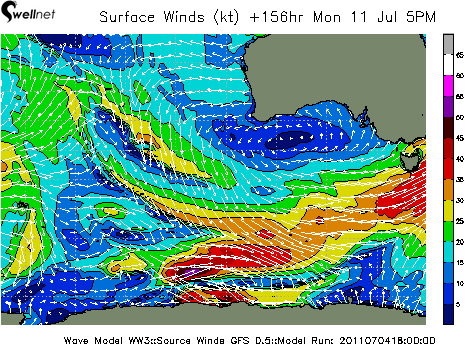 10m Wind Speed (kt.) and Direction