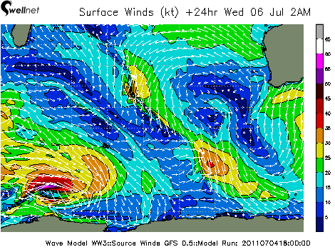 10m Wind Speed (kt.) and Direction